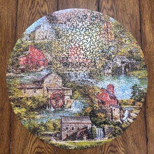 Vintage Round Puzzle 1972 Springbok USA Grist Mills 500 Piece Country Complete